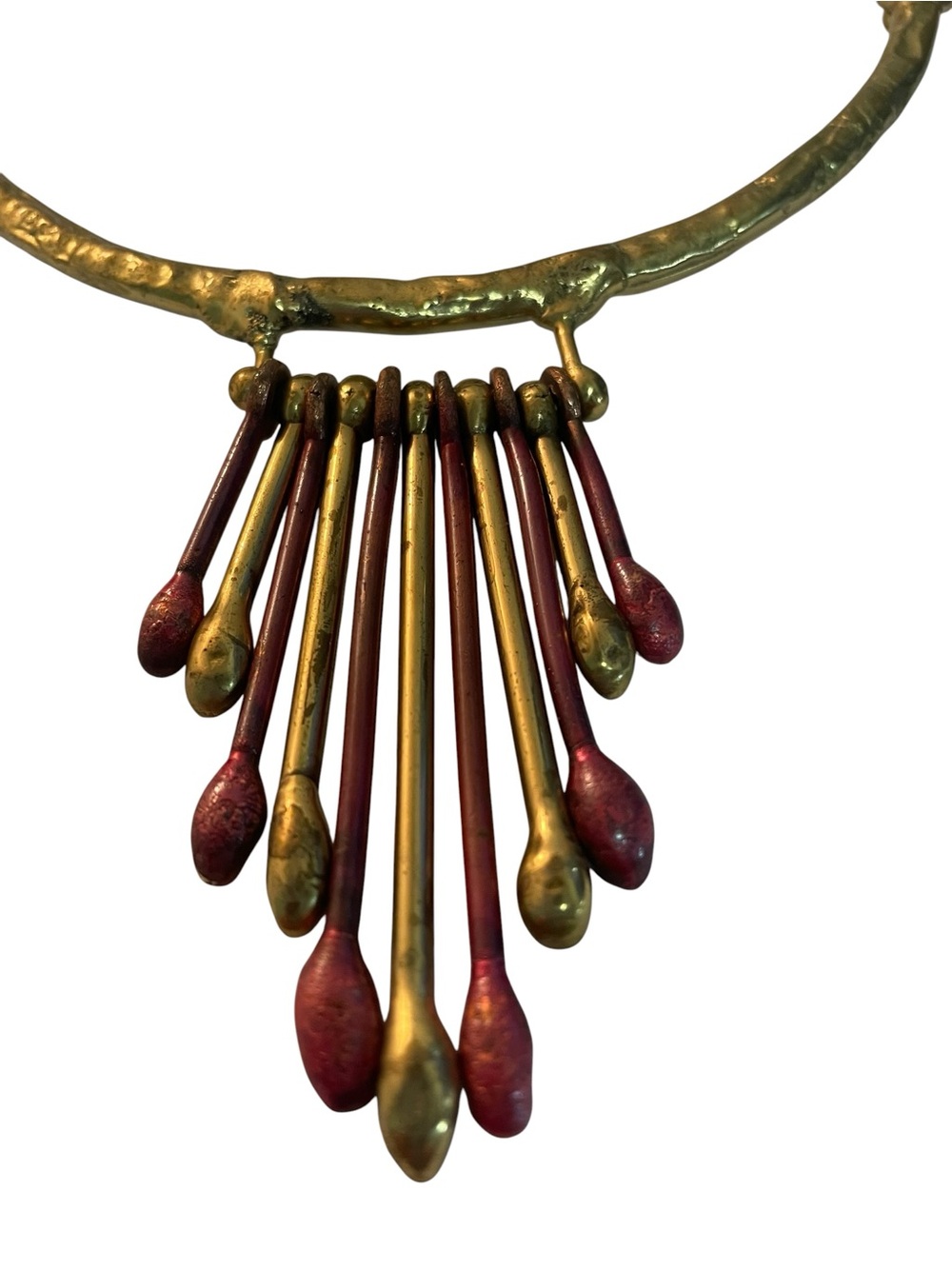 Modernist Brutalist Bronze Necklace Collar Fringe Handcrafted Studio Mid Century